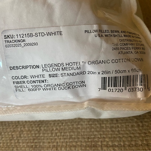 The Company Store Legends Hotel Organic Cotton Down Pillow - Standard - Picture 4 of 4